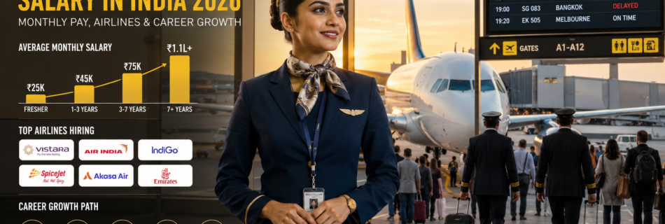 Indian air hostess salary in India 2026 showing airline pay and career growth opportunities