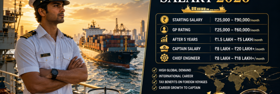 Merchant Navy Salary 2026 in India showing GP Rating salary, officer salary, captain salary, and career growth opportunities.