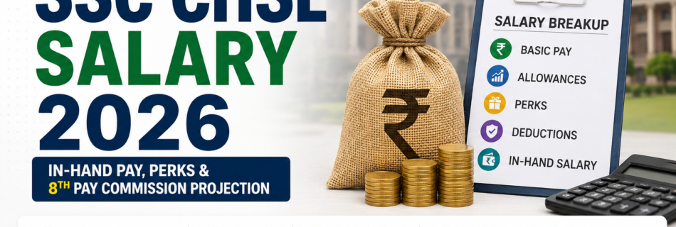 SSC CHSL Salary 2026 feature image showing in-hand salary, pay levels, allowances, promotion growth, and 8th Pay Commission projections for LDC, DEO, PA, and SA posts.