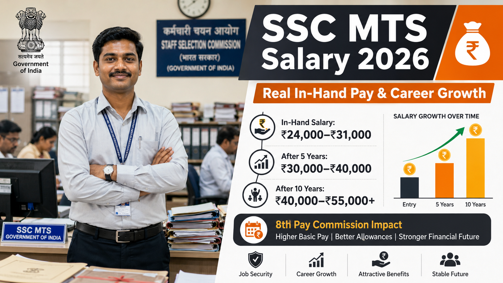 SSC MTS Salary 2026 in-hand salary, salary slip, promotion and career growth chart