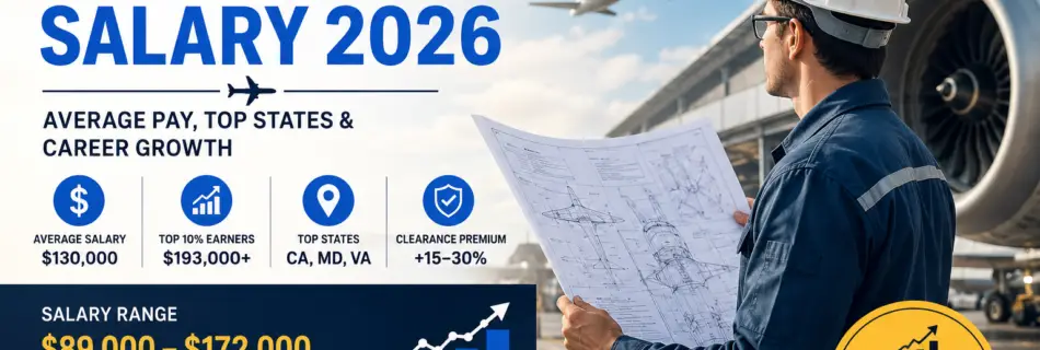 Aeronautical Engineer Salary 2026 showing average pay, top-paying states, career growth, and aerospace engineer with aircraft.
