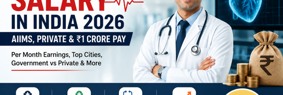 Cardiologist salary in India 2026 showing AIIMS salary, private hospital earnings, and ₹1 crore income potential