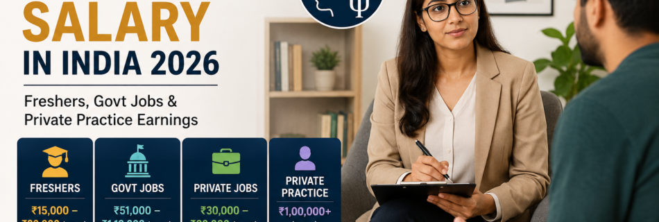 Clinical psychologist salary in India 2026 showing fresher, government, private hospital and private practice earnings.