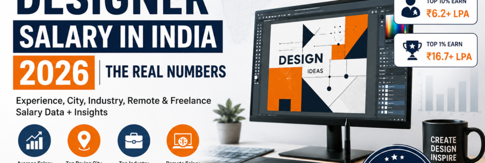 Graphic Designer Salary in India 2026 showing average salary, experience-wise pay, top industries, remote freelance earnings, and highest salary insights.