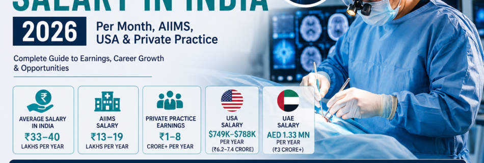 Neurosurgeon salary in India 2026 showing AIIMS, USA, and private practice earnings comparison