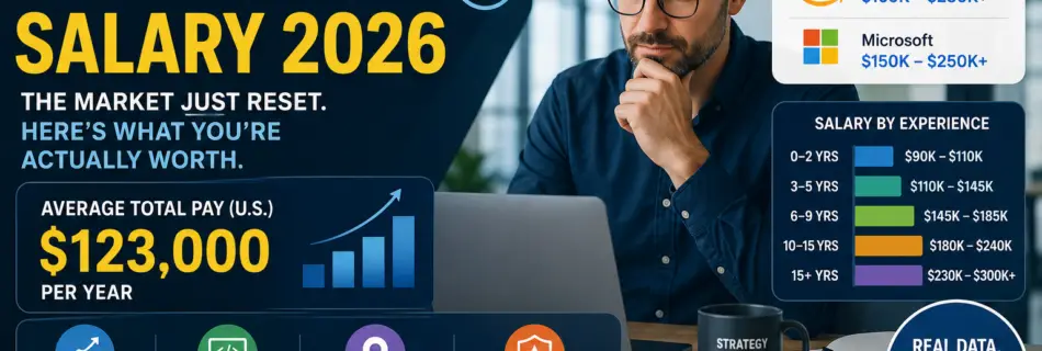 Program Manager Salary 2026 showing average pay, Technical Program Manager salary, experience levels, and top-paying industries in the U.S.