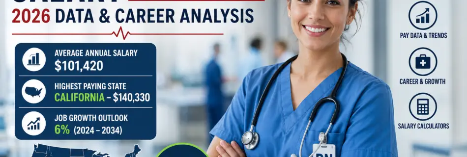 Registered Nurse Salary in the United States 2026 showing average annual salary, highest-paying state California, and RN career analysis.