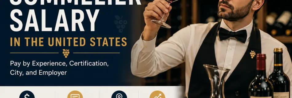 Professional sommelier inspecting a glass of red wine representing the average sommelier salary in the United States for 2026.