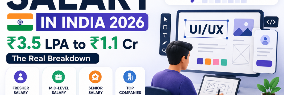 UI/UX Designer Salary in India 2026 showing salary range, monthly in-hand salary, career growth, and top-paying companies
