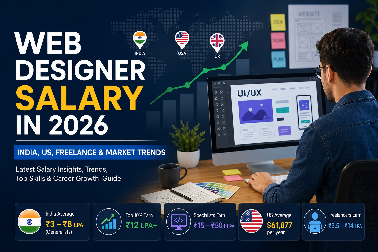 Web Designer Salary in India 2026 showing average salary, freelance earnings, and career growth trends for UI UX and web designers.
