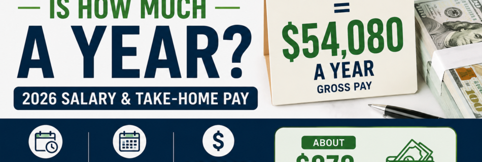 26 hourly to salary 2026 showing $26 an hour equals $54,080 per year with weekly, monthly, and take-home pay breakdown