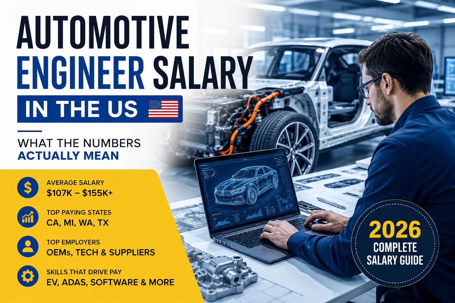 Automotive engineer salary in the US 2026 showing automotive engineering and salary trends