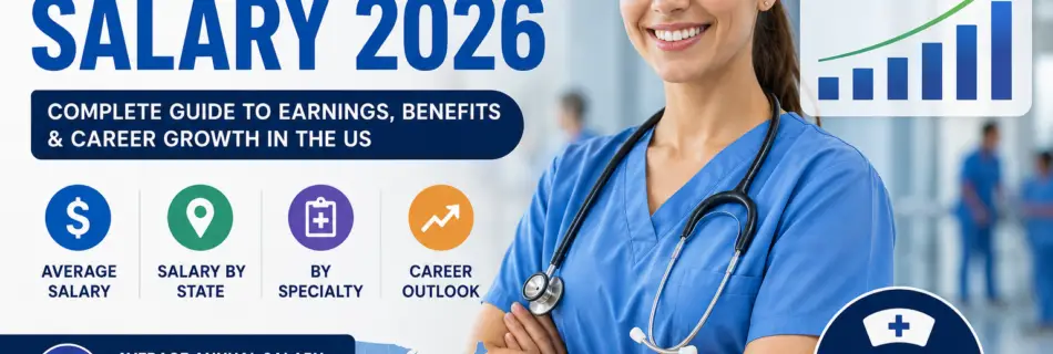 BSN nurse salary 2026 guide showing registered nurse in hospital with US salary data
