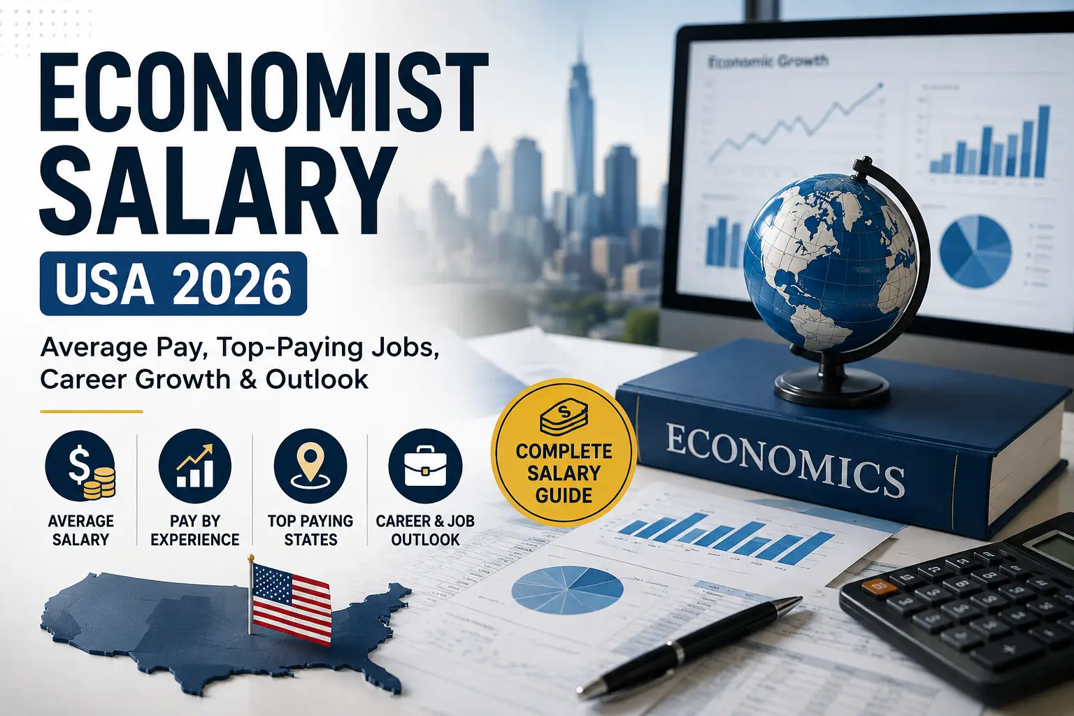 Economist Salary in the USA 2026 with economic charts, salary analysis, and career growth insights