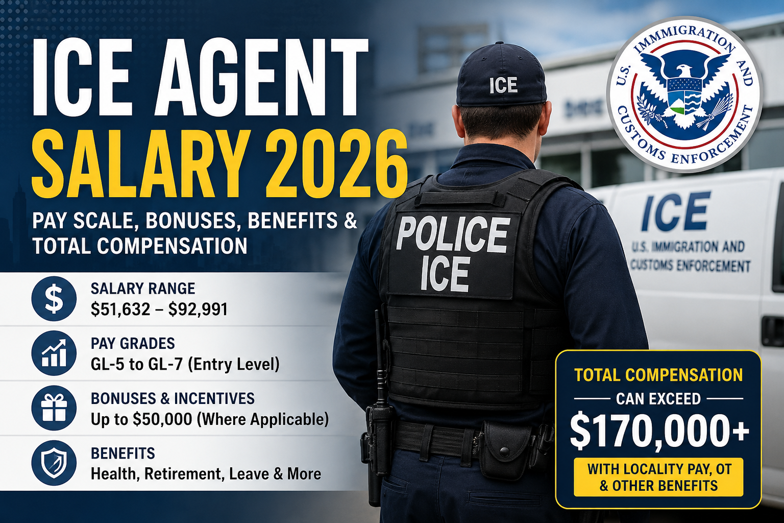 ICE agent salary 2026 pay scale and compensation chart