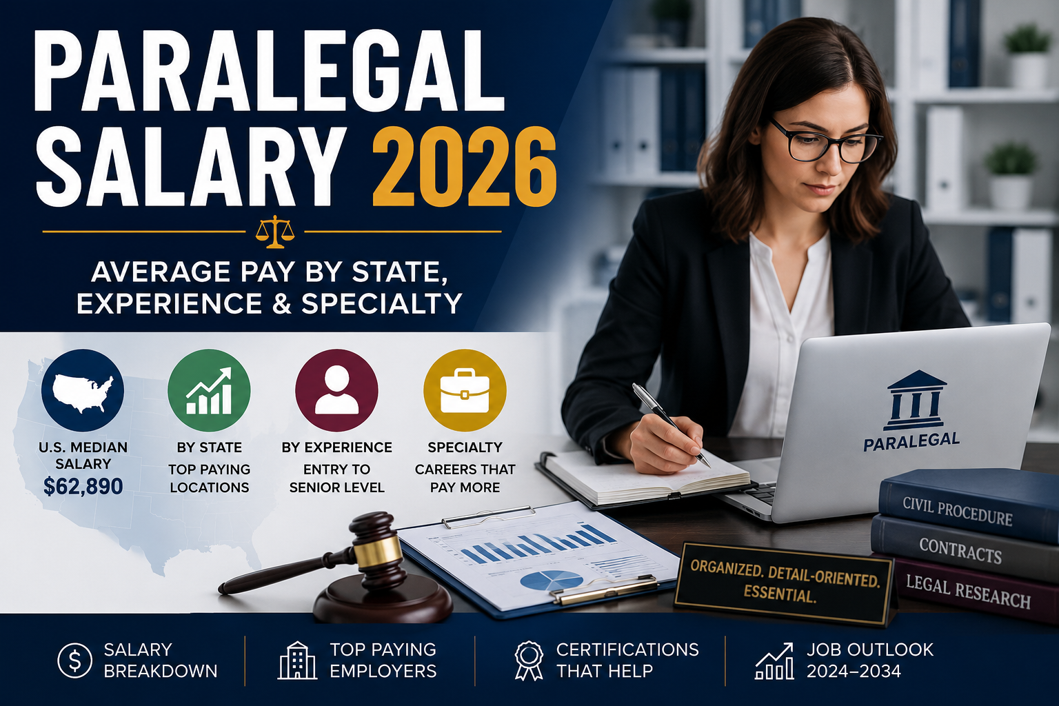 Paralegal salary 2026 average pay by state, experience and specialty