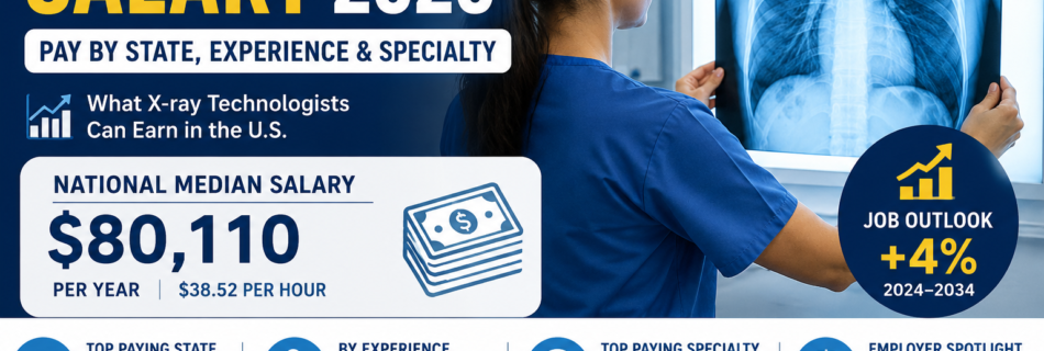Xray tech salary 2026 showing U.S. pay by state, experience, and specialty